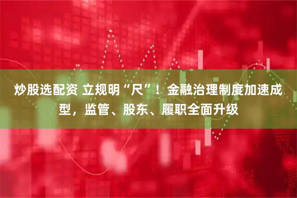 炒股选配资 立规明“尺”！金融治理制度加速成型，监管、股东、履职全面升级